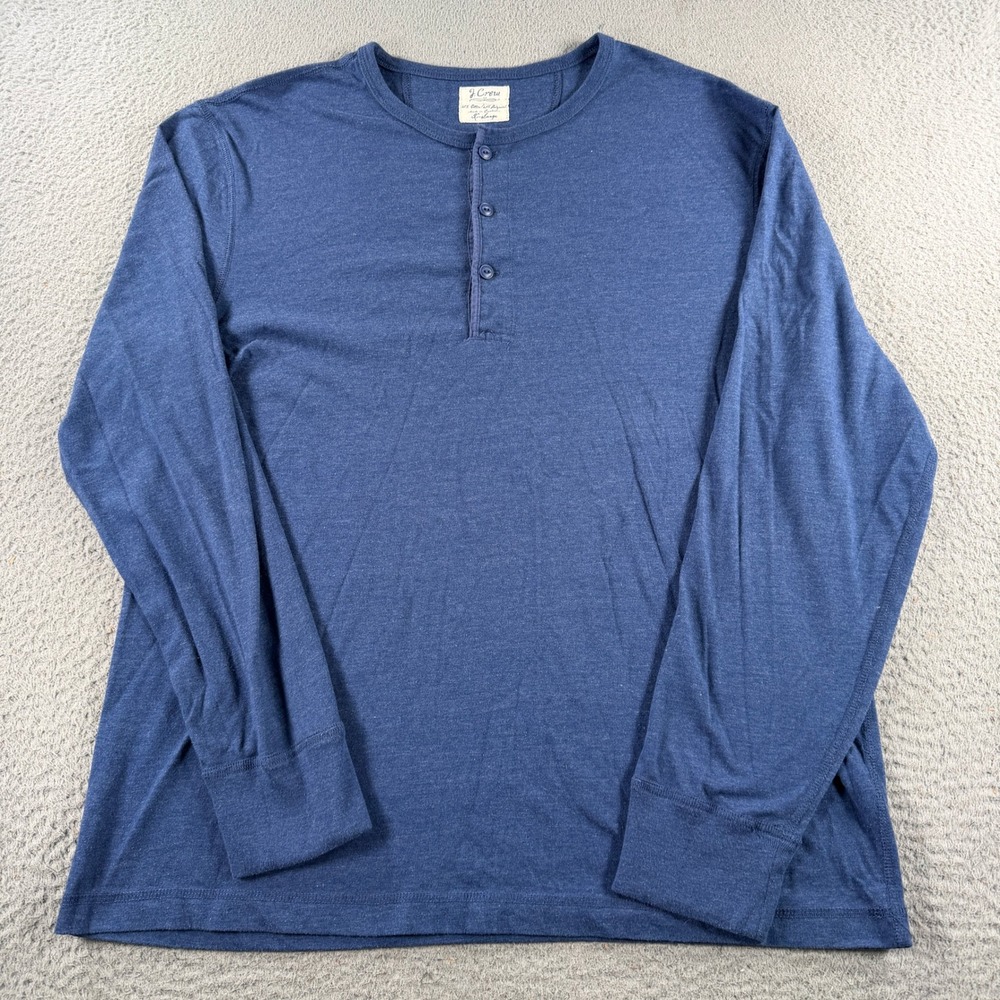 J.Crew Henley Shirt Mens XL Blue Long Sleeve Cotton Blend Casual Pullover